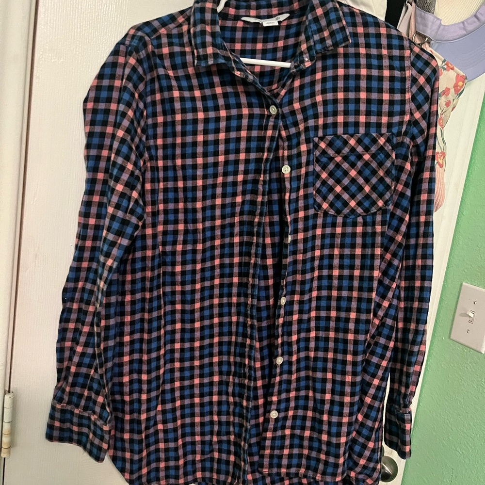 Pink and Blue Plaid Shirt